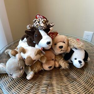 Ty Retired Beanie Babies Lot of 7 Scat Dotty Snip Spunky Bruno Leopard Tag Error